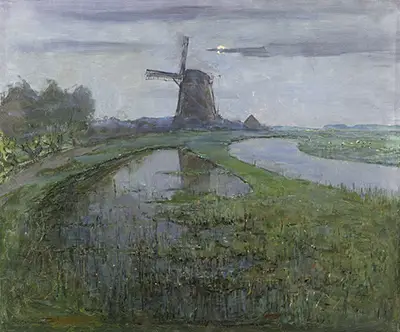 Oostzijdse Mill along the River Gein by Moonlight Piet Mondrian